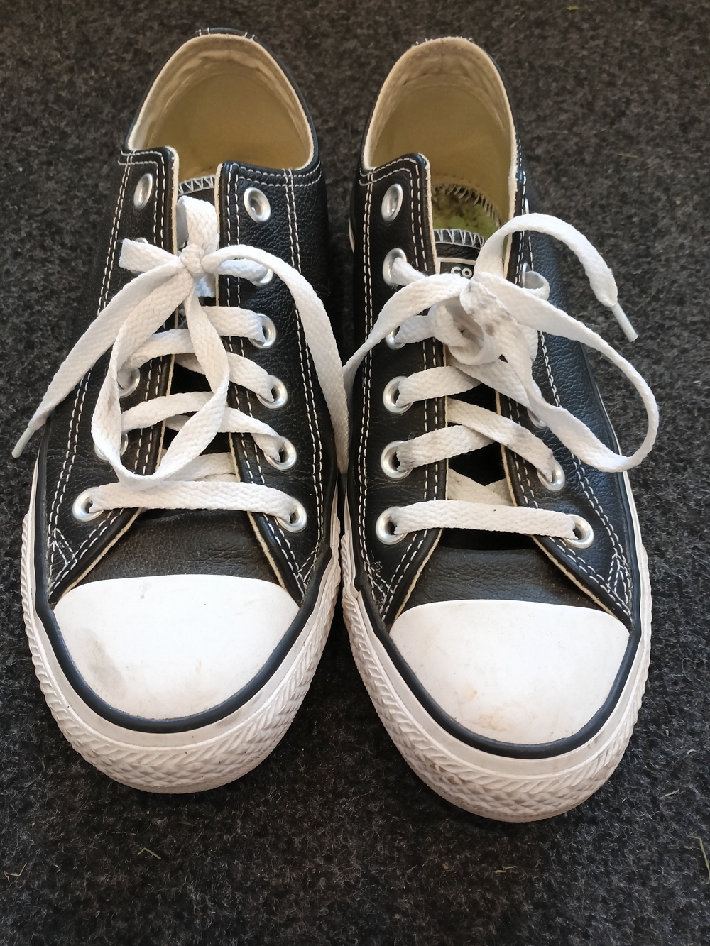 Classic Black Leather Women's Canvas Converse Sneakers with White Laces